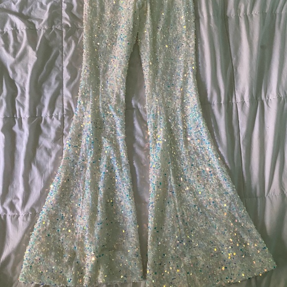 Show Me Your MuMu Martina Wrap Jumpsuit White Sparkle Sequins Flared Bottoms - Picture 8 of 10